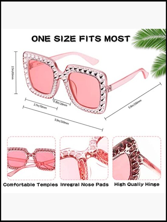 20 Pack Crystal Oversized Square Sunglasses Retro Diamond Glitter Party Favors main image 5